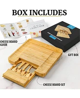 Zulay Kitchen Wooden Bamboo Cheese Board Party Set