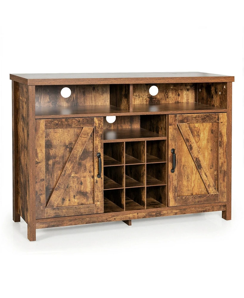 Gymax Buffet Storage Cabinet Farmhouse Sideboard w/9-Bottle Wine Rack & 2 Doors Rustic