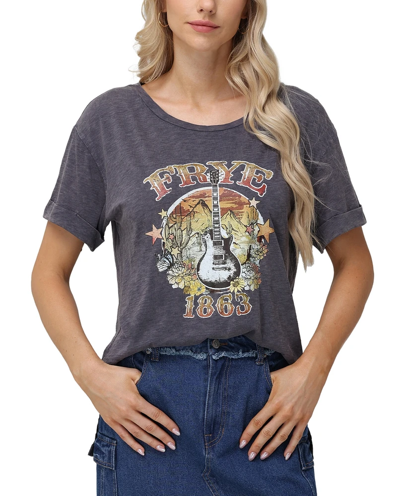 Frye Women's Stonewashed Rolled-Cuff Graphic Tee