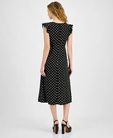 Lucy Paris Women's Rea Dot-Print Flutter-Sleeve Midi Dress - Black