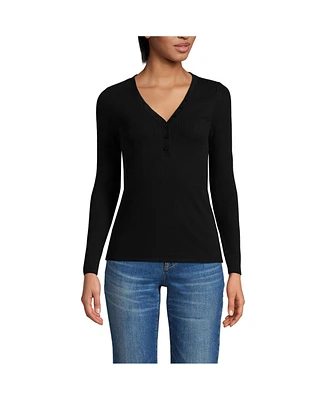 Lands' End Women's Drapey Rib Skimming Long Sleeve Henley T-Shirt