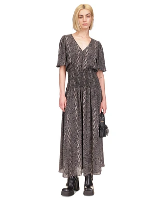 Michael Kors Women's Snake-Print Smocked Maxi Dress