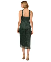 Adrianna Papell Women's Crinkle Metallic Halter Midi Dress