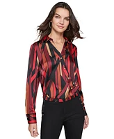 Karl Lagerfeld Paris Women's Geo-Printed Faux-Wrap Satin Top