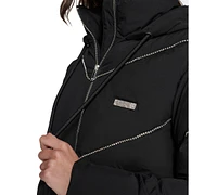 Karl Lagerfeld Paris Women's Rhinetone-Trim Hooded Puffer Jacket