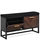 Tribesigns Shoe Storage Bench with Seat Cushion, Entryway Shoe Bench with 2 Flip Drawers, Hallway Bench with Shoe Storage Cabinet, Hidden Shoes Organi