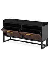 Tribesigns Shoe Storage Bench with Seat Cushion, Entryway Shoe Bench with 2 Flip Drawers, Hallway Bench with Shoe Storage Cabinet, Hidden Shoes Organi