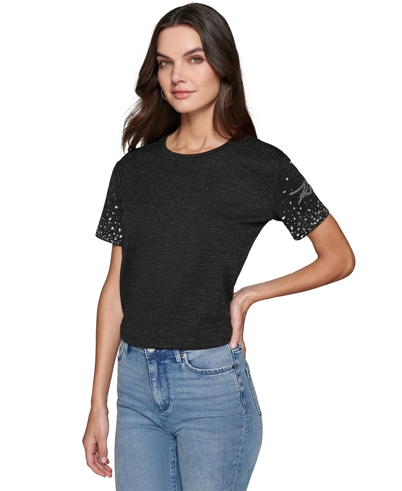 Karl Lagerfeld Paris Women's Rhinestone-Trim T-Shirt