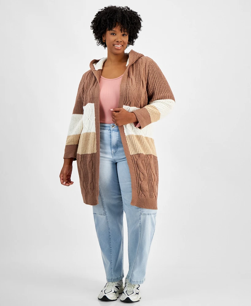 Derek Heart Trendy Plus Colorblocked Hooded Cardigan