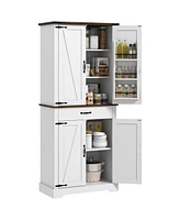 Homcom Farmhouse Kitchen Pantry Storage Cabinet w/ Doored Shelves, Drawer