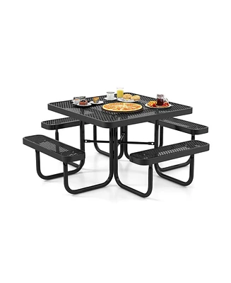 Givimo Square Picnic Table and Bench for 8 Person with Seats and Umbrella Hole-Black