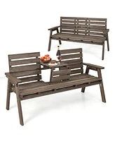 Givimo Outdoor Fir Wood Bench with Foldable Middle Table-Gray