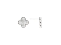 Rivka Friedman Rhodium Pave Clover Stud Earrings