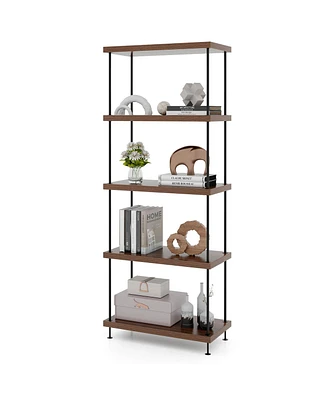 Gymax -Tier Multipurpose Display Rack Freestanding Bookshelf w/ Metal Frame Walnut