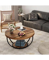 Tribesigns Round Coffee Table, Industrial 2-Tier Circle Coffee Table with Storage Shelves, Modern 31.7" Wooden Accent Center Table for Living Room, Ho