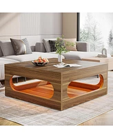 Tribesigns 43-Inch Coffee Table with Led Light, Square Coffee Table with Storage, Wood Cocktail Table, Farmhouse Center Table for Living Room Home Off