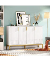 Tribesigns Modern Storage Cabinet, 59 Inch Console Cabinet Sideboard Buffet Cabinet with 4 Doors & Gold Metal Base, Entryway Cupboard Furniture for Li