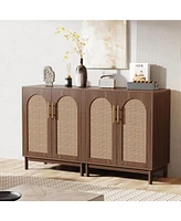 Tribesigns Set of 2 Rattan Sideboard Buffet Cabinet with Storage, 59 Inch Accent Cabinet with Doors, Storage Cabinet for Dining Room, Living Room, Kit