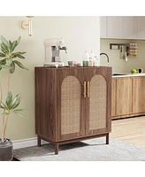 Tribesigns Set of 2 Rattan Sideboard Buffet Cabinet with Storage, 59 Inch Accent Cabinet with Doors, Storage Cabinet for Dining Room, Living Room, Kit