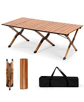 Givimo Lightweight Aluminum Folding Camping Table with Wood Grain