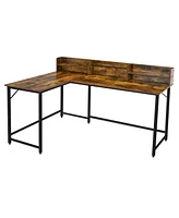 Gymax 65.5'' L-shaped Computer Desk Home Office Corner Table w/Bookshelf Rustic