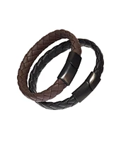 Linkup Braided Leather Bracelet with Stainless Steel Magnetic Closure