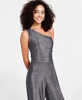 Bar Iii Women's One-Shoulder Metallic Wide-Leg Jumpsuit, Created for Macy's