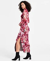 Bar Iii Women's Printed Mock-Neck Long-Sleeve Midi Mesh Dress, Created for Macy's