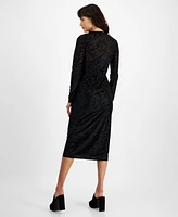 Bar Iii Women's Long-Sleeve Round-Neck Burnout Midi Dress, Created for Macy's