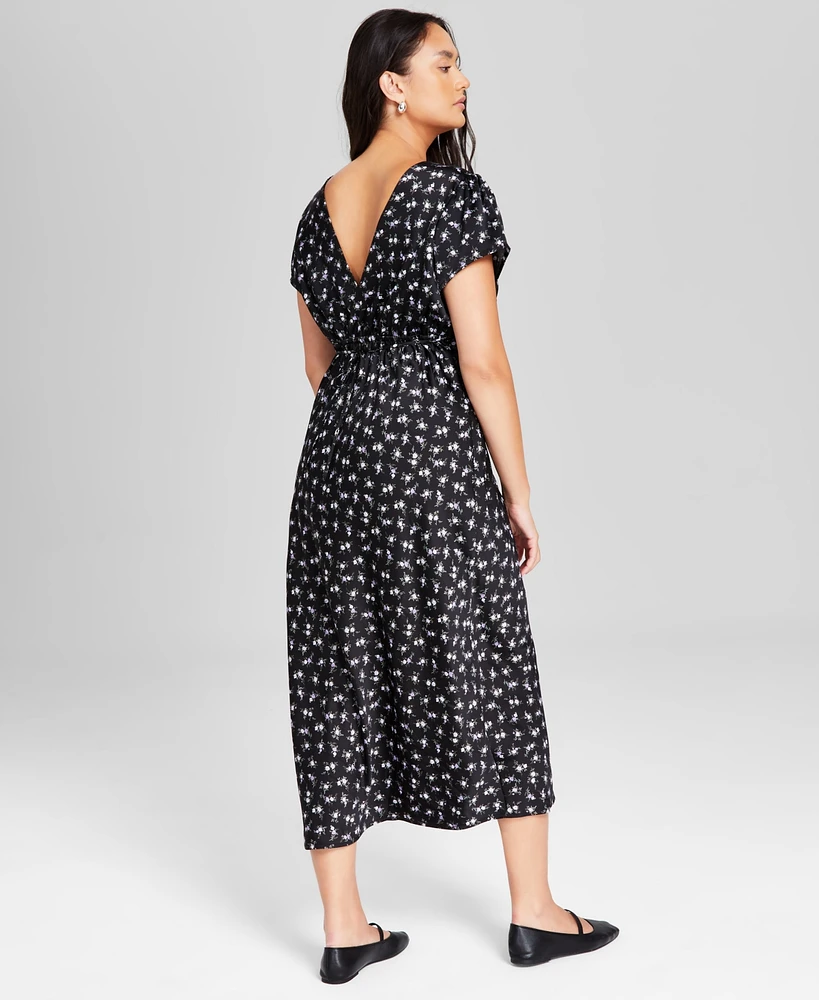 And Now This Women's Printed Satin V-Neck Midi Dress, Created for Macy's