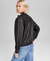 And Now This Women's Faux Leather Zip-Front Bomber Jacket, Created for Macy's