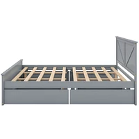 Streamdale Furniture King Size Wooden Platform Bed with Four Storage Drawers and Support Legs, Gray