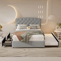 Simplie Fun Queen Size Platform Bed with 2 Drawers and Trundle