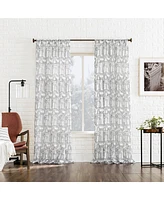 Kaz Embroidered Retro Curves Sheer Rod Pocket Curtain Panel