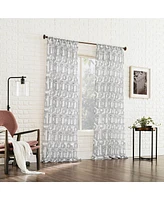 Kaz Embroidered Retro Like Curves Sheer Rod Pocket Curtain Panel