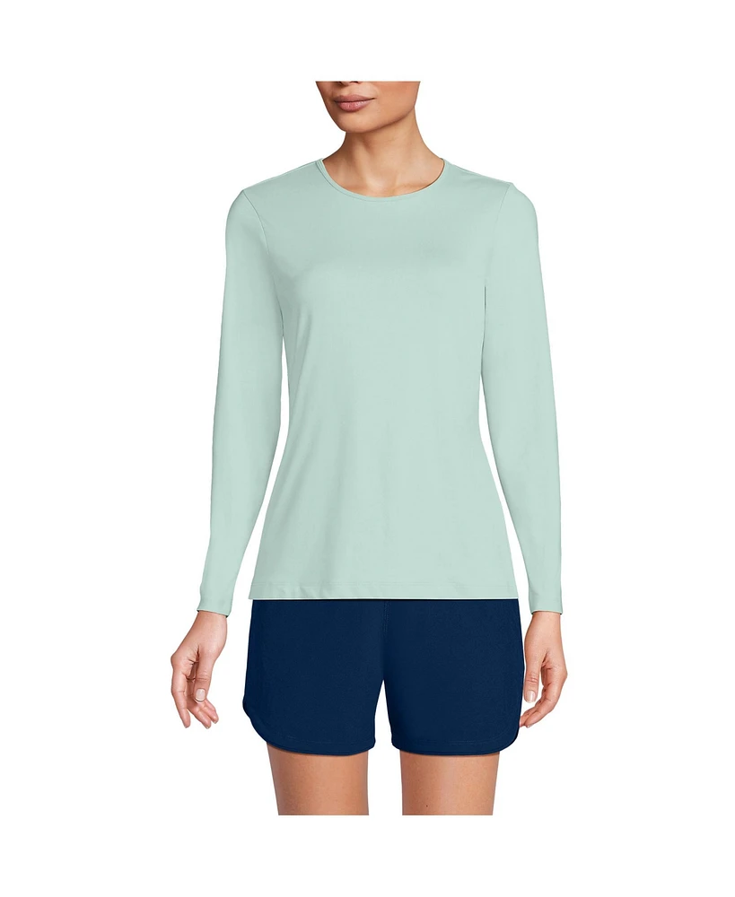 Lands' End Women's Crew Neck Long Sleeve Rash Guard Upf 50 Swim Tee