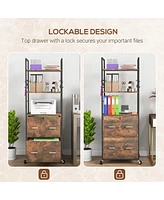 Streamdale Furniture 2 Drawer Mobile File Cabinet with Lock & Hanging Bar, Rustic Brown