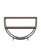 Industrial Wood & Metal Demilune Console Table