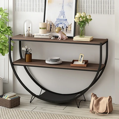 Streamdale Furniture Industrial Wood & Metal Demilune Console Table