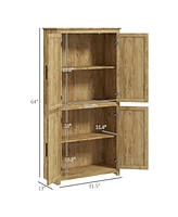 Streamdale Furniture 64" Rattan Kitchen Storage Cabinet with Adjustable Shelf, Natural