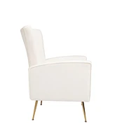 White Velvet Wingback Accent Chair with Gold Legs