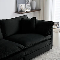 Streamdale Furniture Black Chenille L-Shaped Sectional with Ottoman