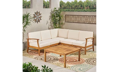 Perla 6-Pc Acacia Wood Outdoor Sofa Set, Cream