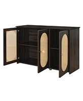 Retro 3-Door Sideboard with Rattan Doors and Metal Handles