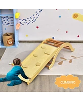 Sugift 3-in-1 Wooden Climber Ladder Structure with Rock Climbing Ramp and Padding