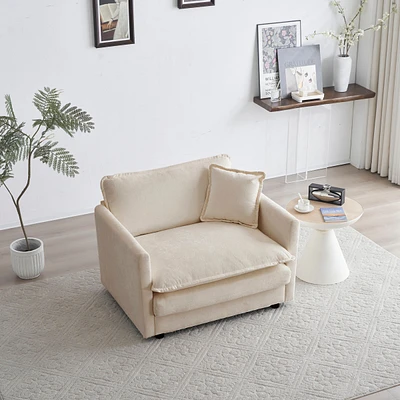 Simplie Fun Beige Chenille Single Seat Sofa with Toss Pillow