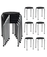 Skonyon 17.5 Inch Set of 6 Portable Plastic Stack Stools with Metal Frame