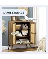 Sideboard Buffet Cabinet with Rattan Doors, Brown