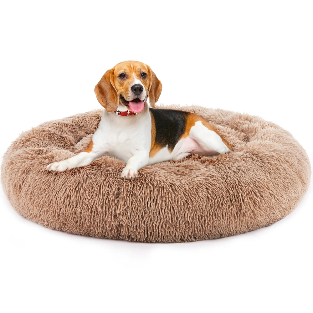 Streamdale Furniture Anti-Slip Round Fluffy Plush Faux Fur Cat Bed, large Brown