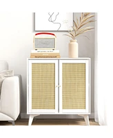 Streamdale Furniture Storage Cabinet, Kitchen Cabinet with 2 Rattan Doors, White